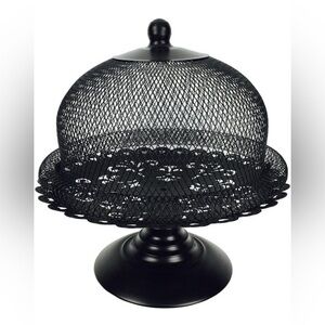 Cupcake Cake Food Stand Rack Plate w/ Dome Lid Display Holder (black)